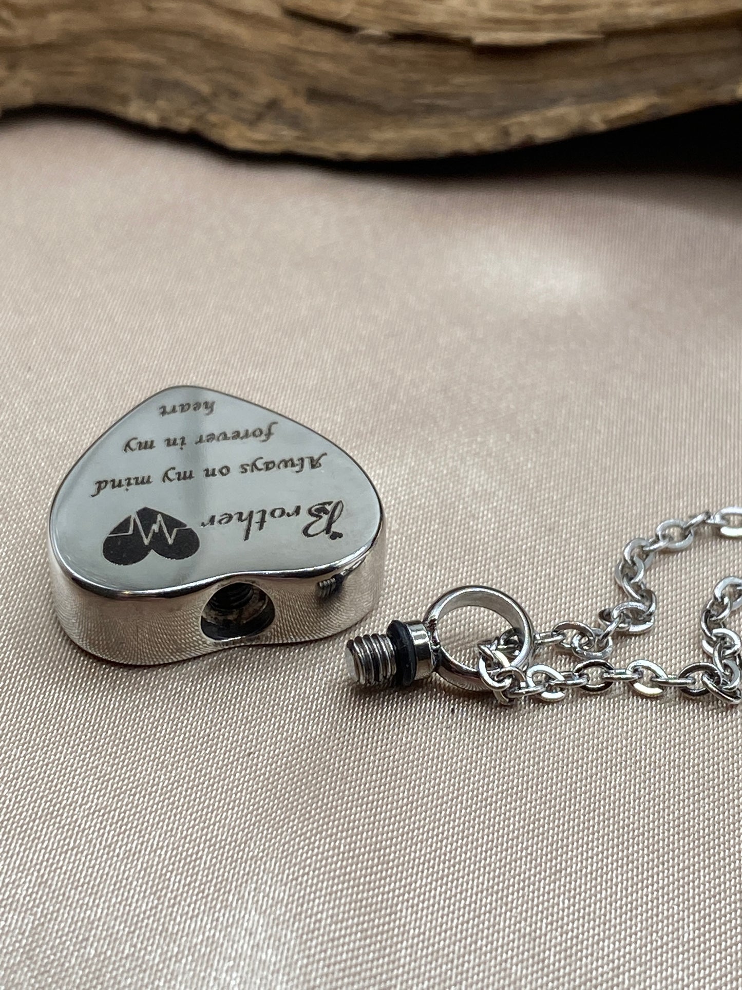 Heart Shaped Cremation Necklace with Brother Charm - Urn Jewelry for Ashes