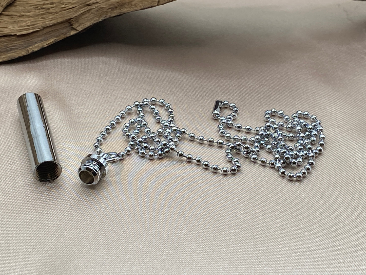 Plain Silver Cylinder Urn Necklace with Ball Chain - Stainless Steel Memorial Jewelry - Engravable to Hold Human Ashes or Pet Ashes