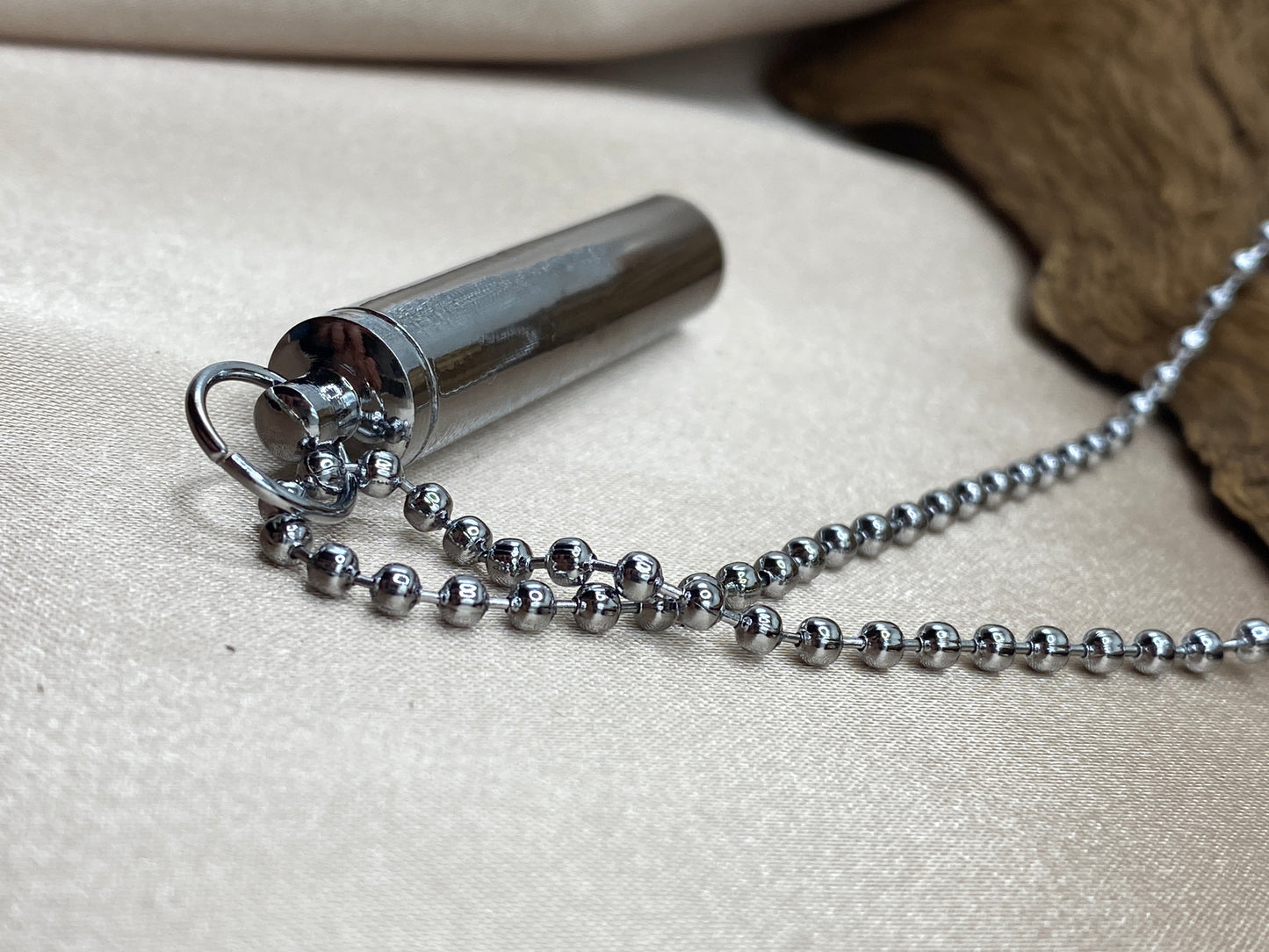 Plain Silver Cylinder Urn Necklace with Ball Chain - Stainless Steel Memorial Jewelry - Engravable to Hold Human Ashes or Pet Ashes