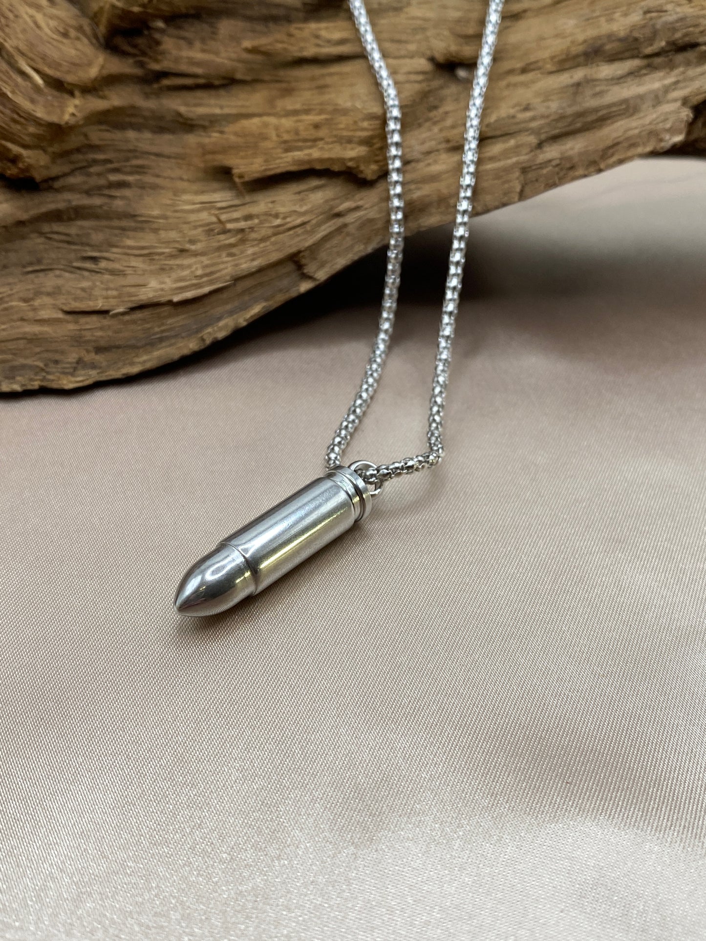 Bullet Cremation Necklace for Men - Personalized Memorial Urn Jewelry for Ashes - Hunting Tribute Necklace