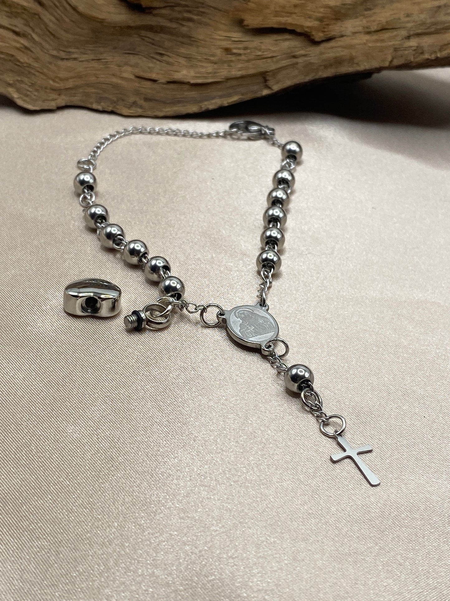 Rosary Bead Urn Bracelet with Heart-Shaped Urn Engraved with 'Husband' - Stainless Steel Urn Jewelry - Personalized Keepsake for Human Ashes