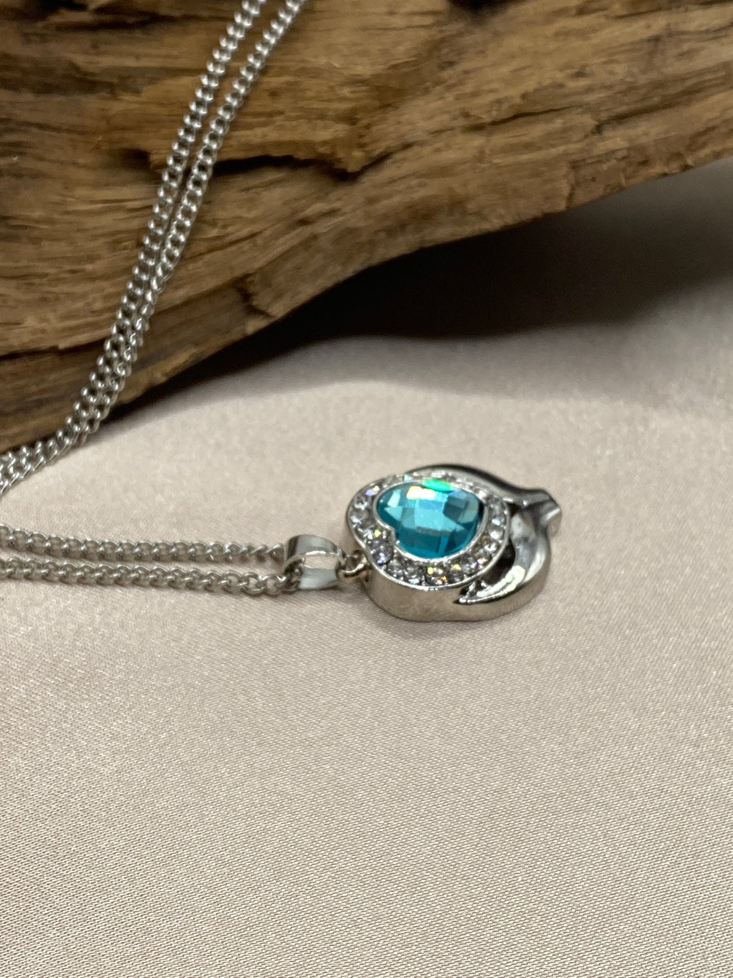 Crystal Blue Flower Heart Urn Necklace for Women - Stainless Steel Cremation Jewelry for Human or Pet Ashes, Memorial Keepsake