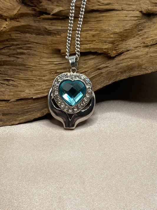 Blue Flower Heart Cremation Necklace – Memorial Jewelry for Ashes