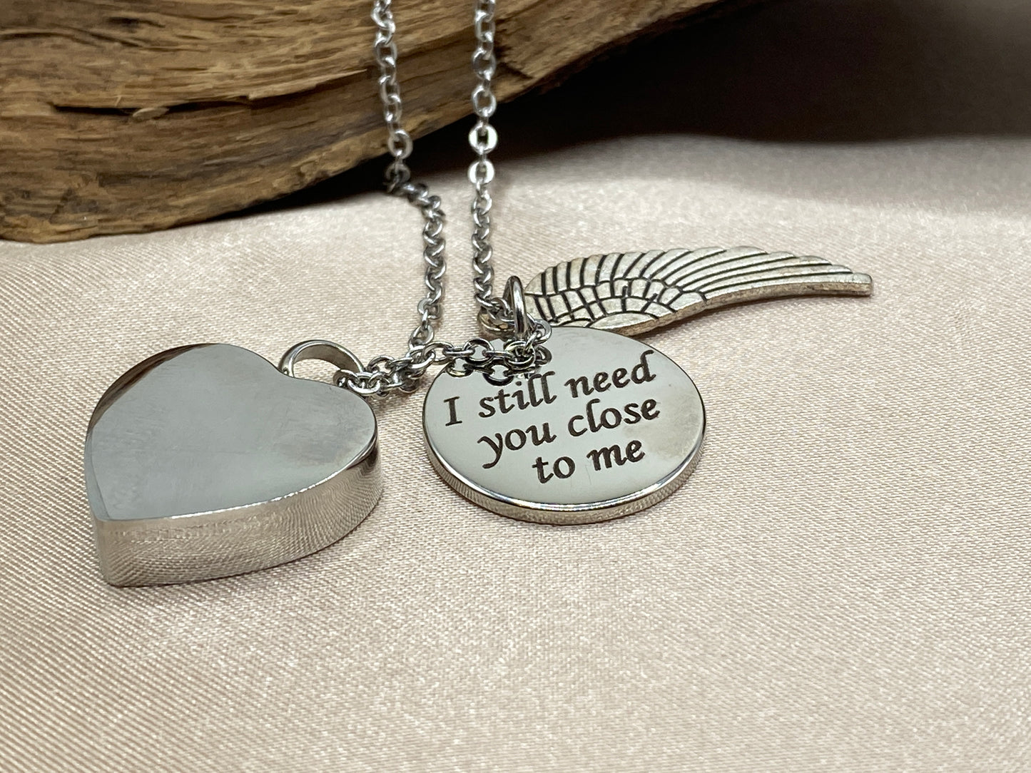 Heart Cremation Urn Necklace – Baby Feet, Angel Wing, & Inspirational Charm