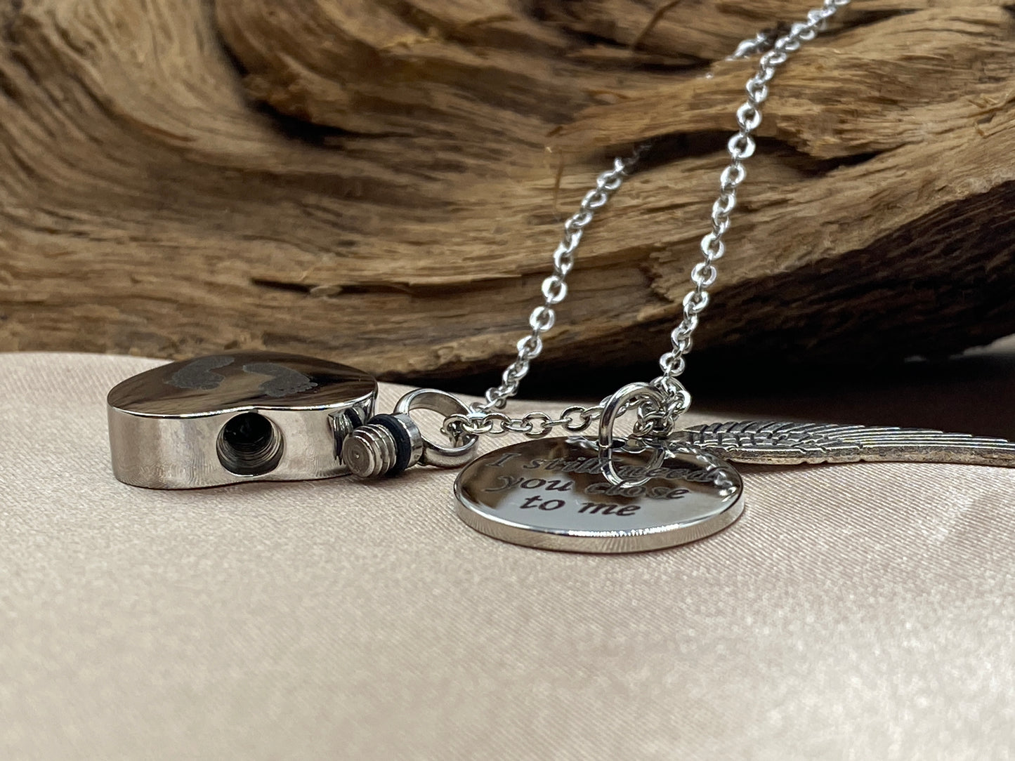 Heart Cremation Urn Necklace – Baby Feet, Angel Wing, & Inspirational Charm
