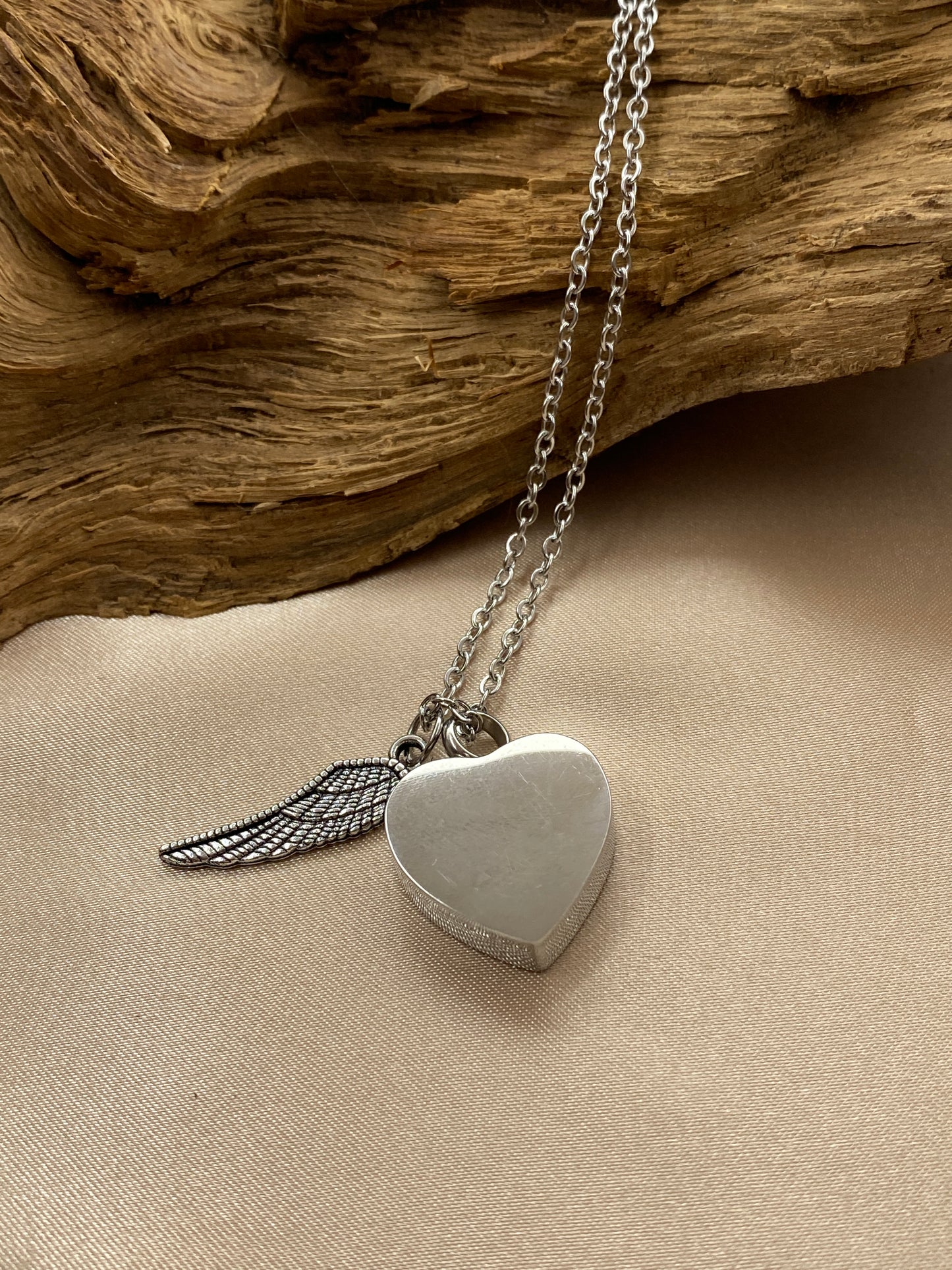 Heart Baby Feet Cremation Necklace with Angel Wing Charm – Memorial Urn Jewelry