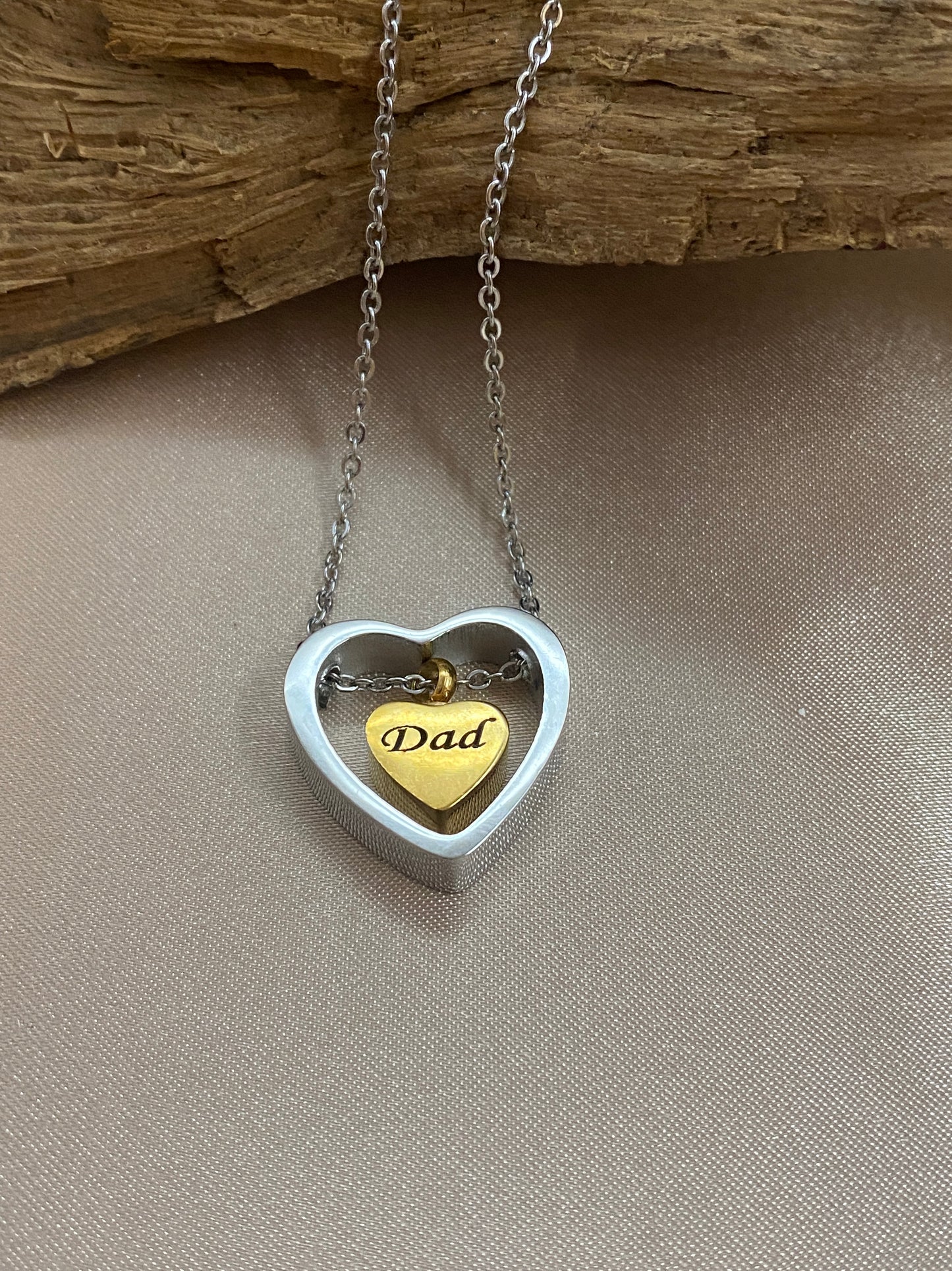 Double Heart Urn Necklace for Dad – Silver Gold Memorial Jewelry