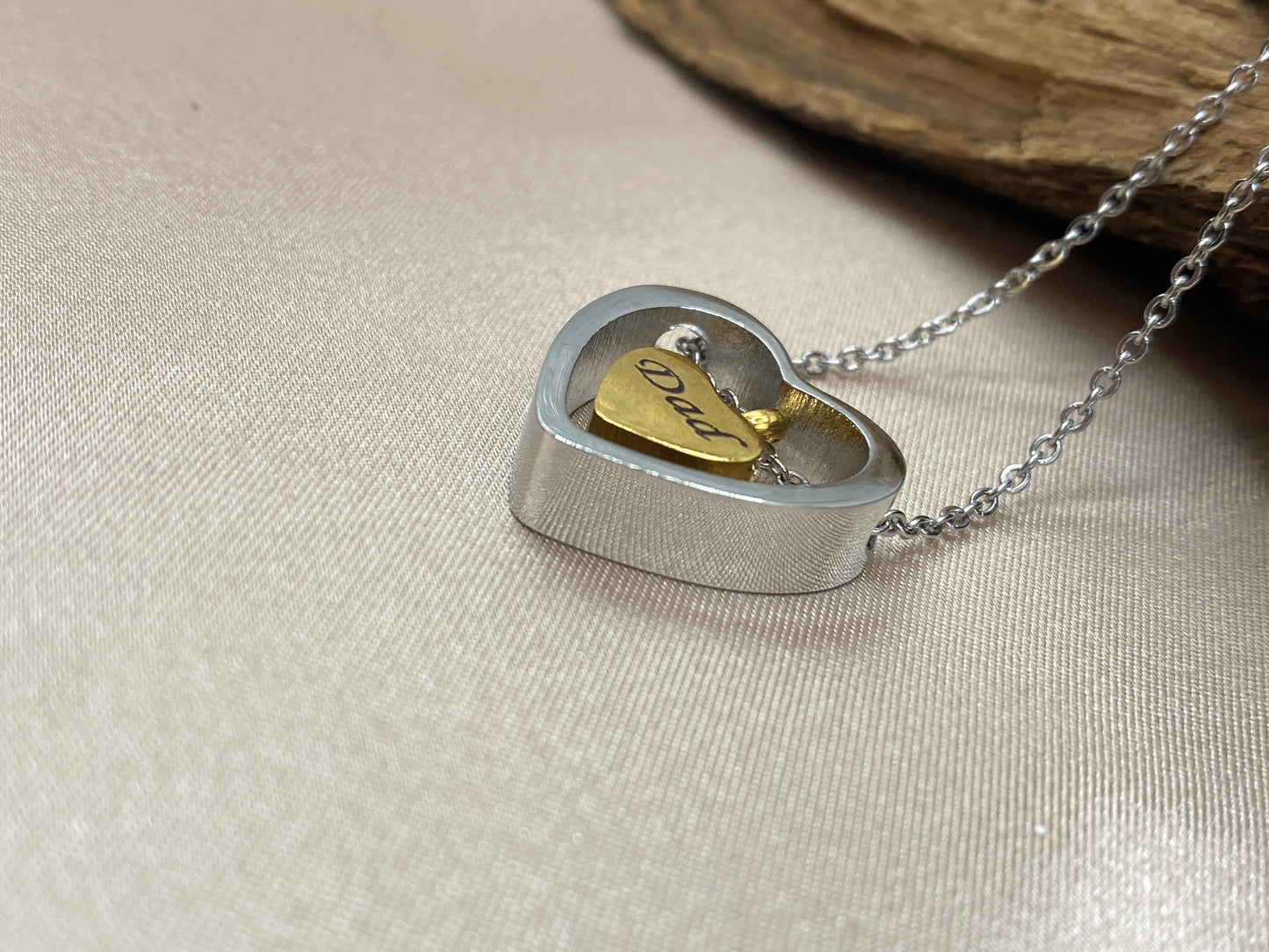 Double Heart Urn Necklace for Dad – Silver Gold Memorial Jewelry