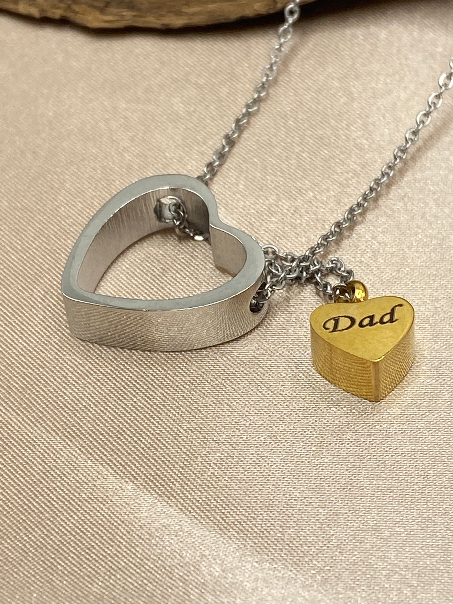 Double Heart Urn Necklace for Dad – Silver Gold Memorial Jewelry