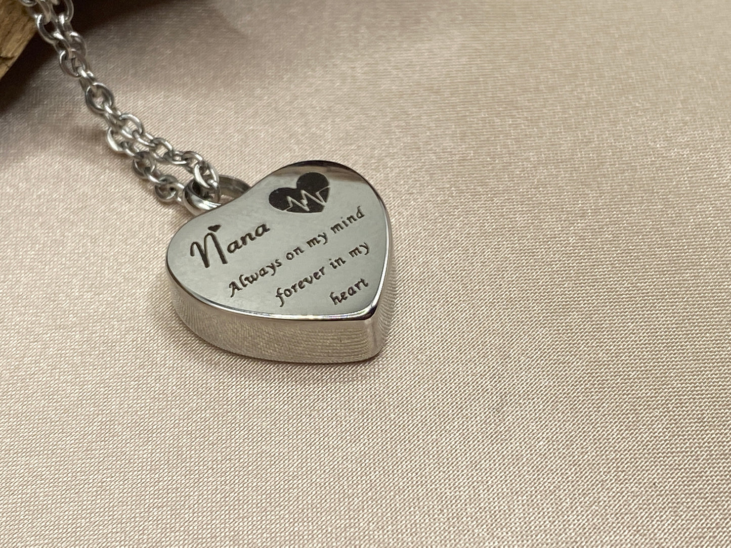 Heart Cremation Necklace - Engraved 'Nana Always in My Heart' - Memorial Jewelry for Grandma