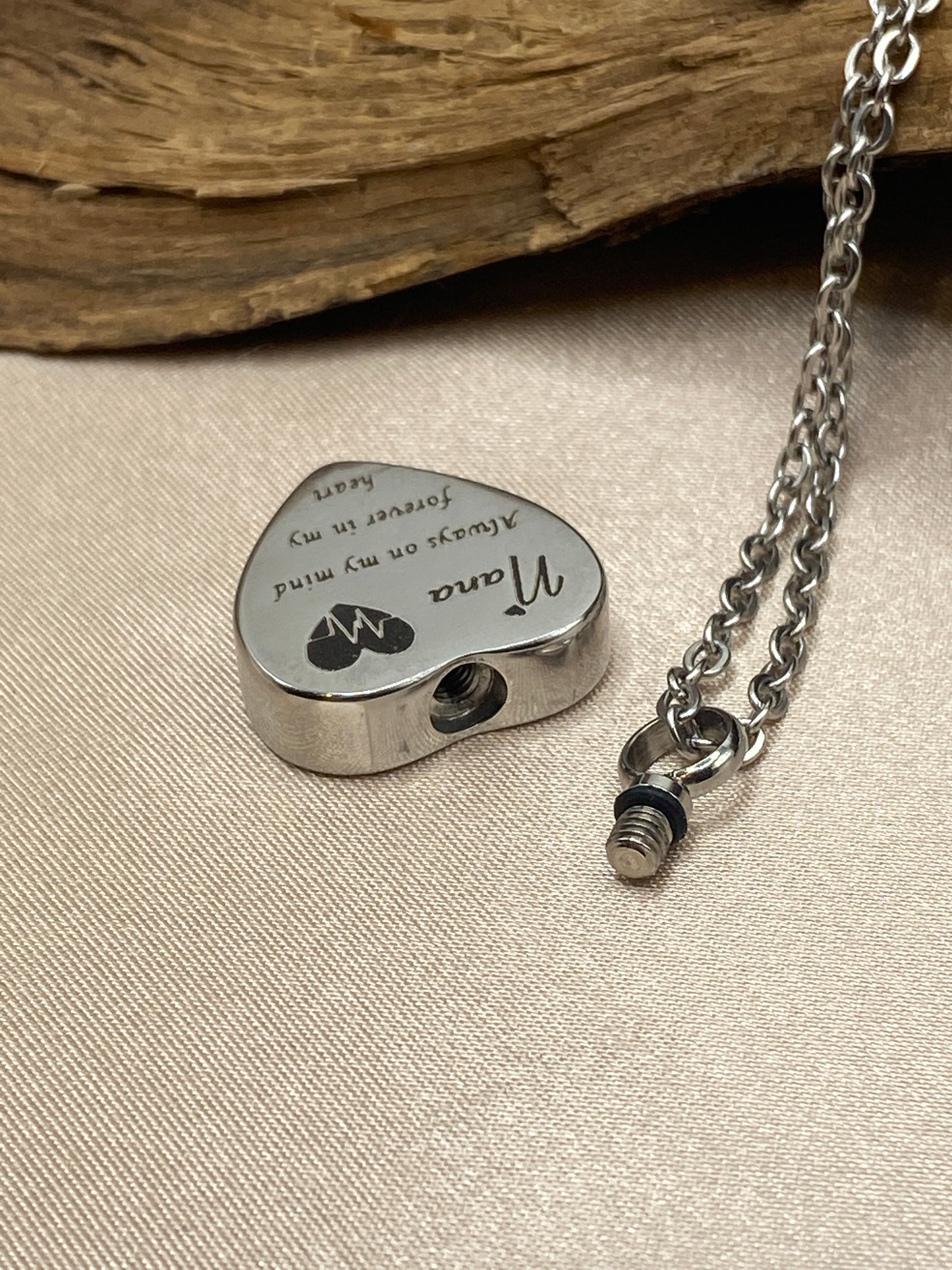 Heart Cremation Necklace - Engraved 'Nana Always in My Heart' - Memorial Jewelry for Grandma