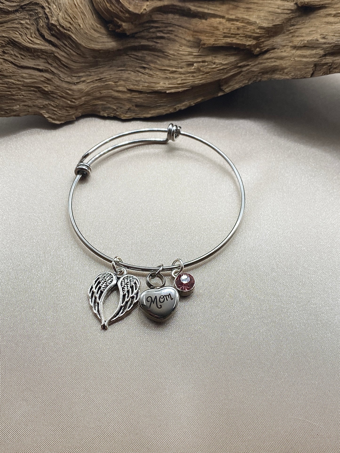 Stainless Steel Angel Wing bracelet engraved with Mom
