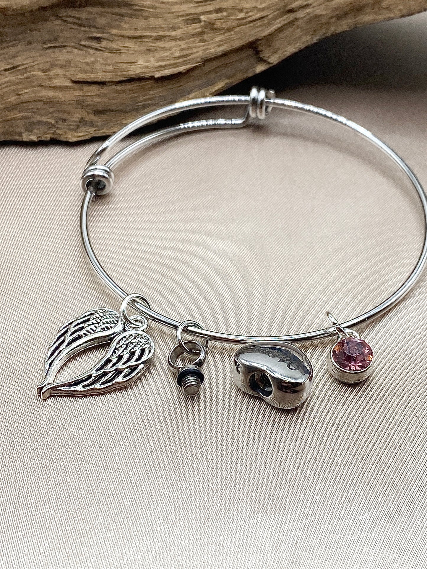 Angel wing and birthstone charm with Durable small urn for ashes