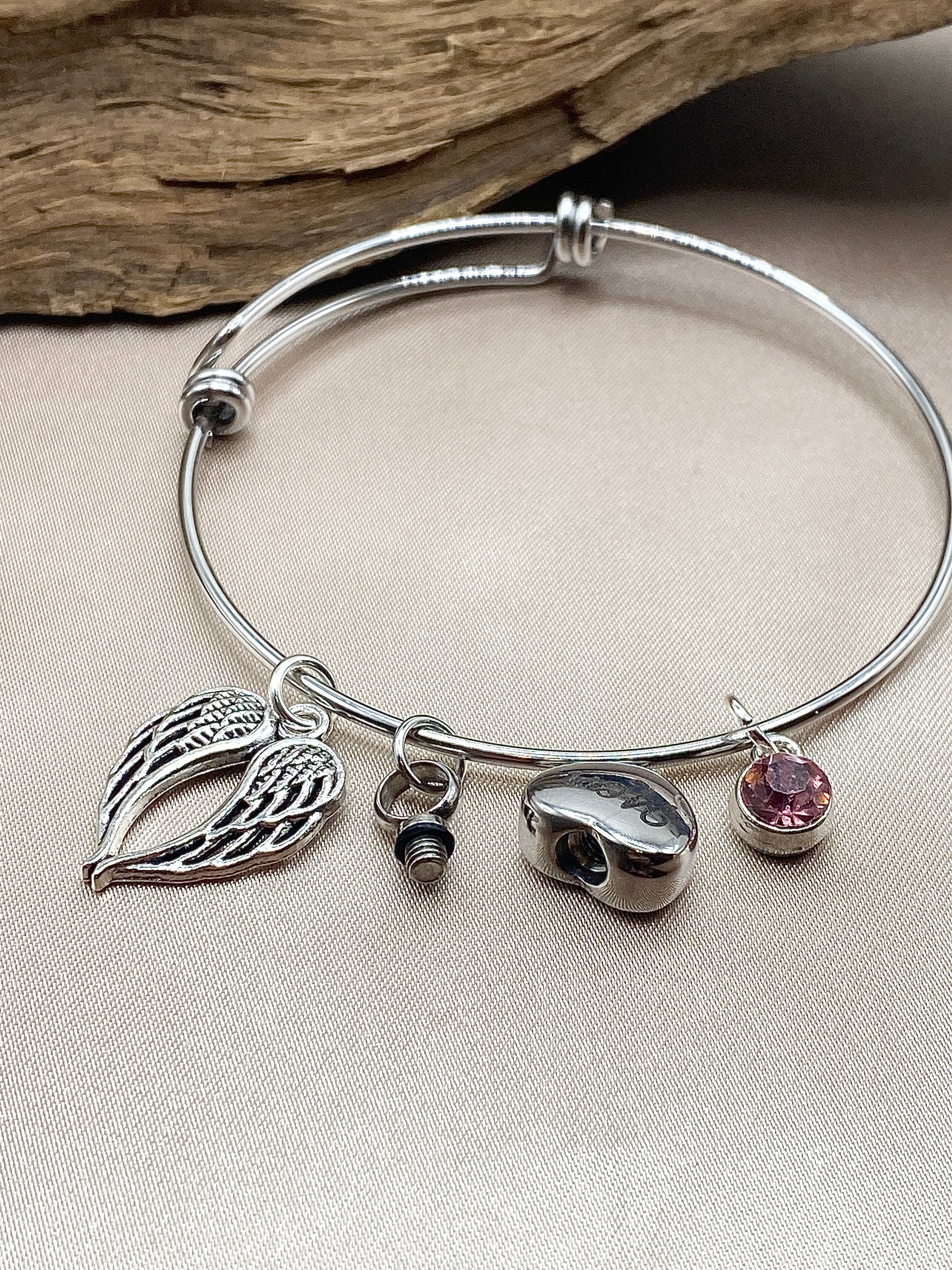 Angel wing and birthstone charm with Durable small urn for ashes
