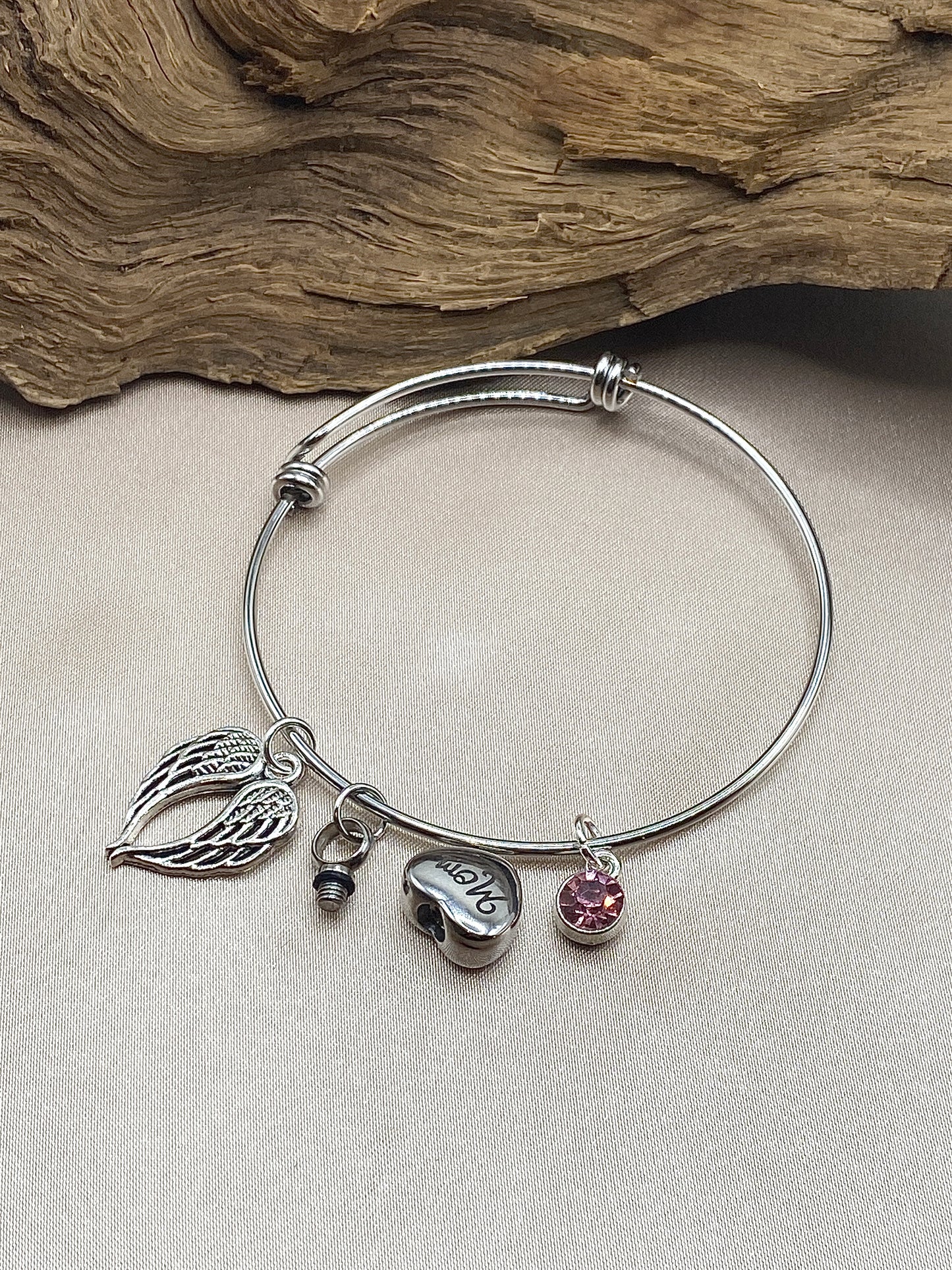 Handcrafted Silver bracelet with urn charm for cremated ashes