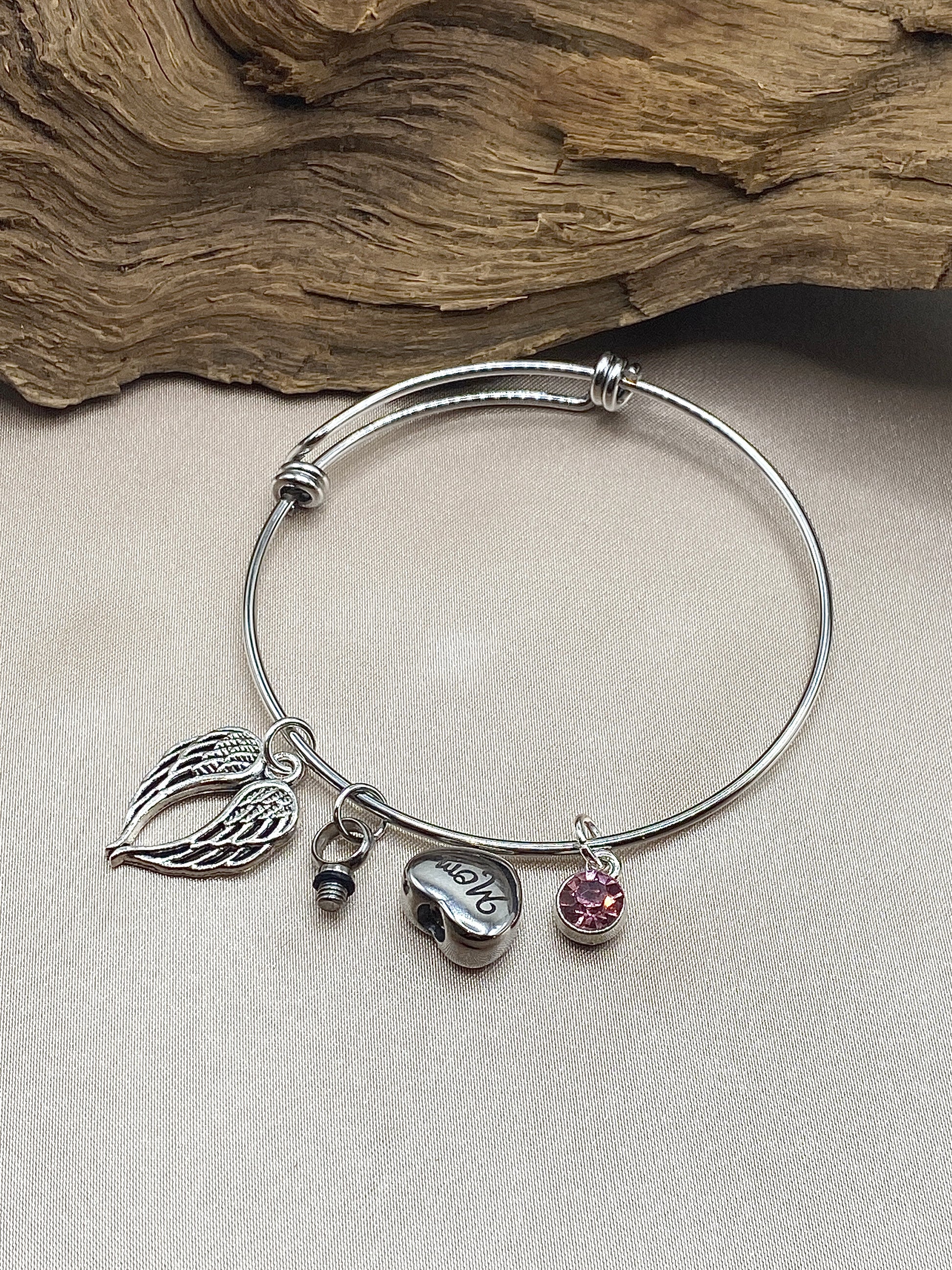 Handcrafted Silver bracelet with urn charm for cremated ashes
