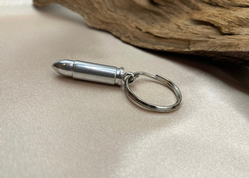 Silver Bullet Urn Keychain for Men – Engravable Cremation Jewelry for Ashes