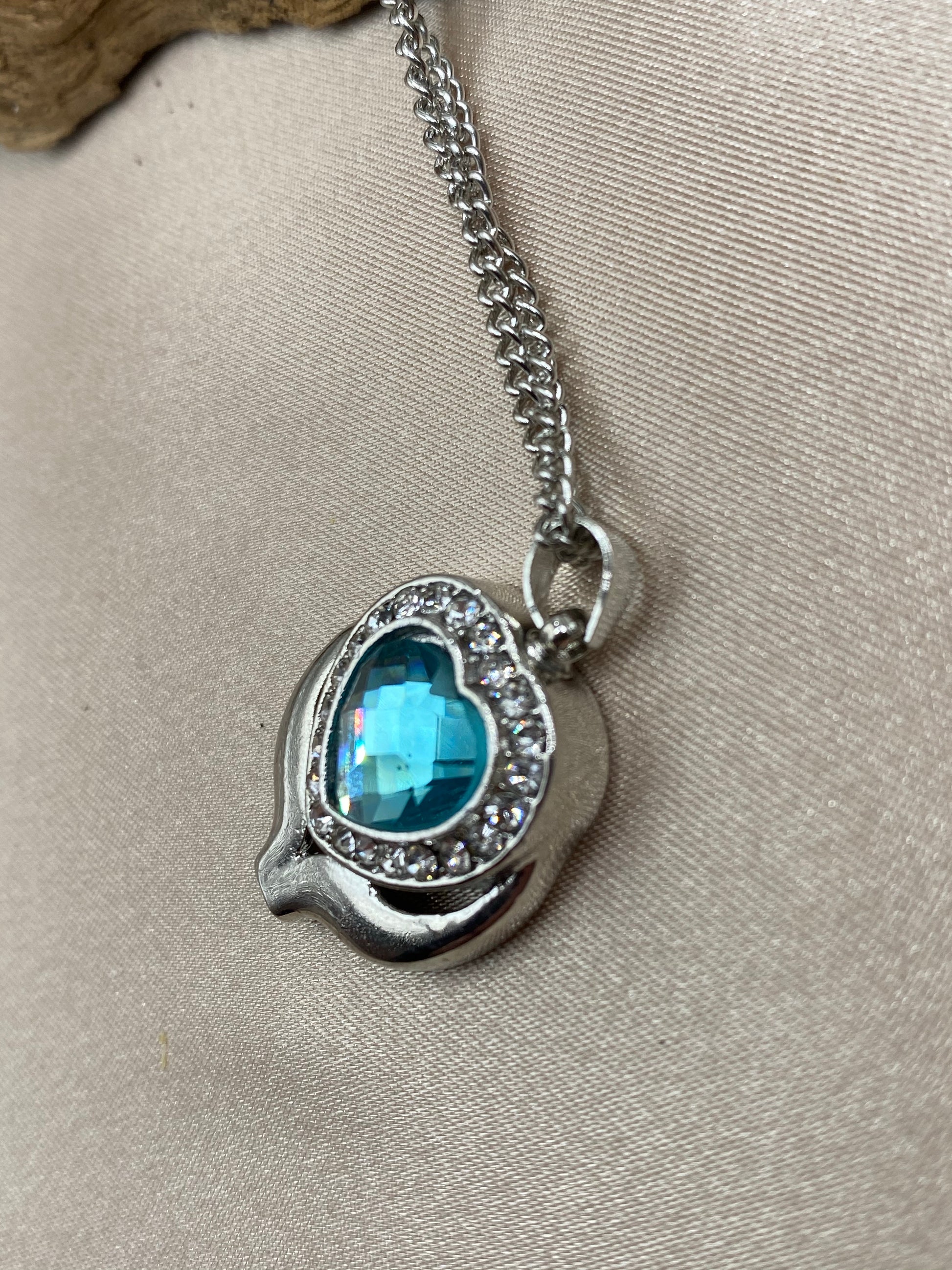 Blue heart cremation necklace