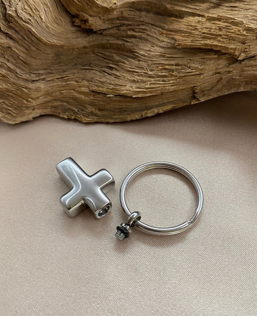 Cross of Eternity Keychain – Stainless Steel Ash Keepsake for Pet & Human Ashes