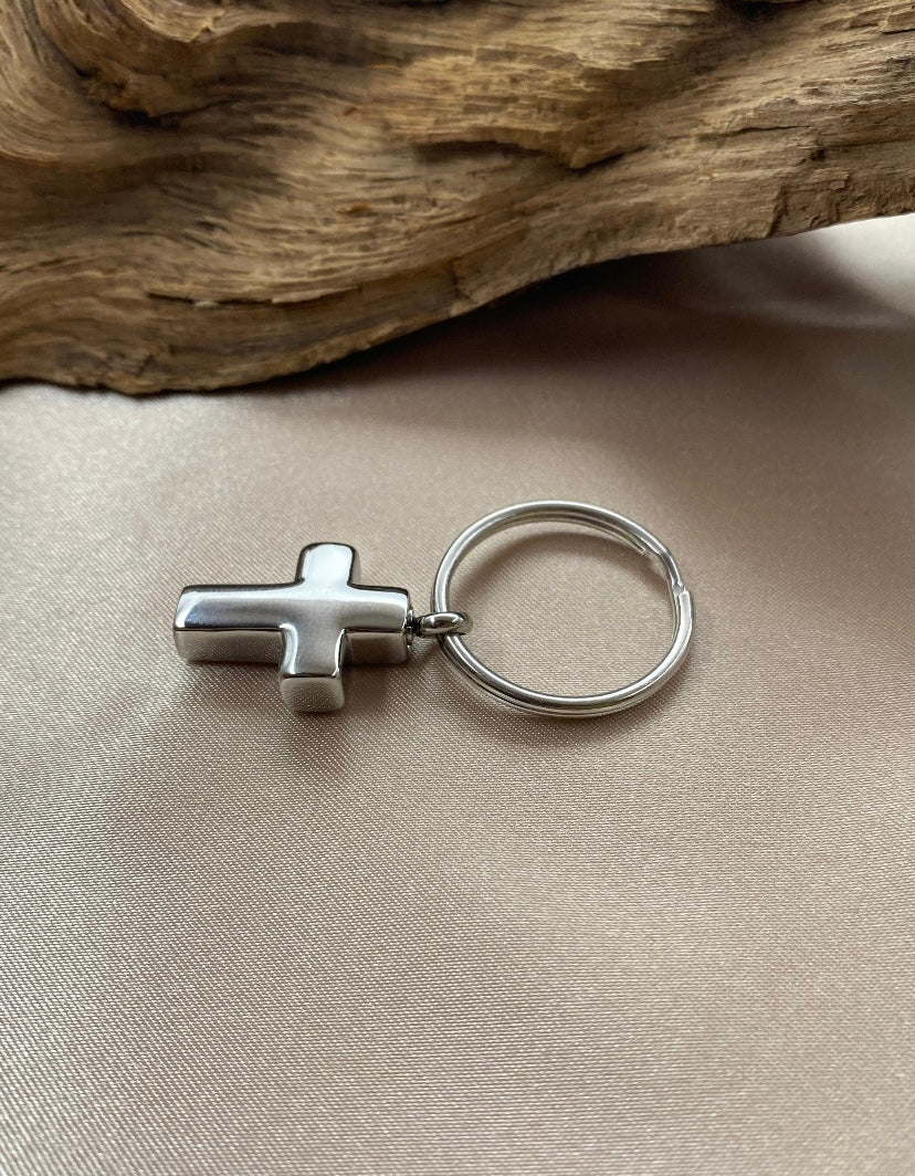 Cross of Eternity Keychain – Stainless Steel Ash Keepsake for Pet & Human Ashes
