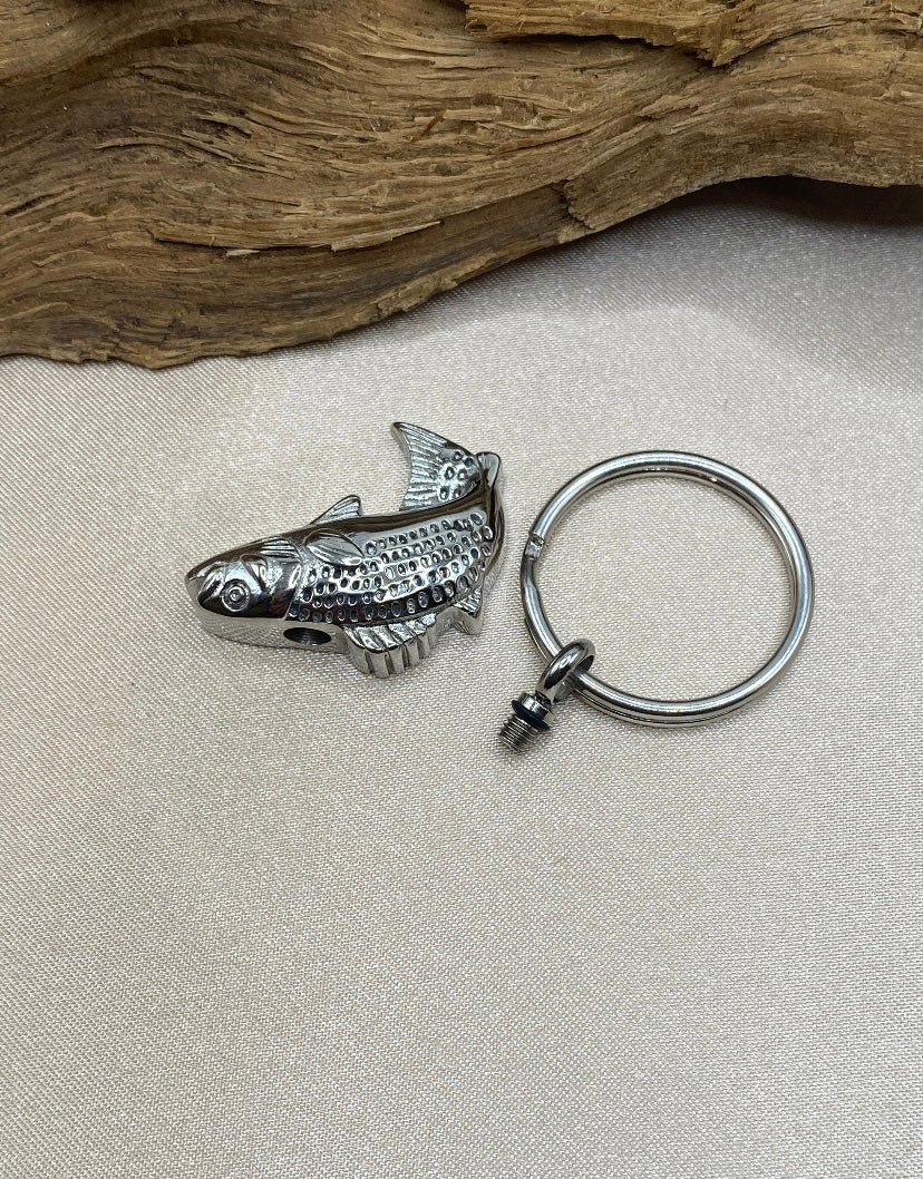 Fish Shaped Cremation Urn Keychain – Engravable Memorial Jewelry for Fishermen