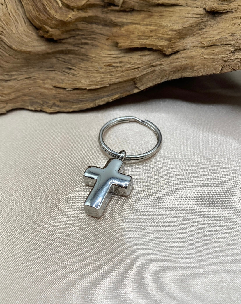 Cross of Eternity Keychain – Stainless Steel Ash Keepsake for Pet & Human Ashes