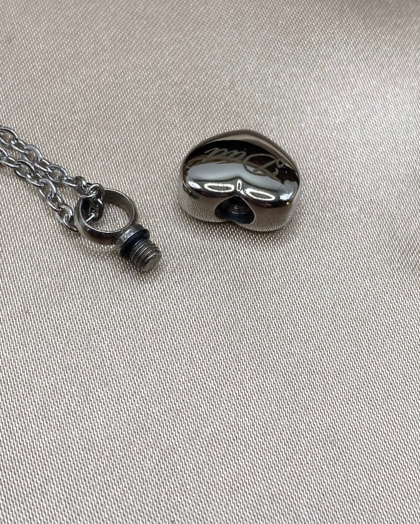 Small Silver Heart Cremation Necklace – Engraved "Dad" Memorial Jewelry
