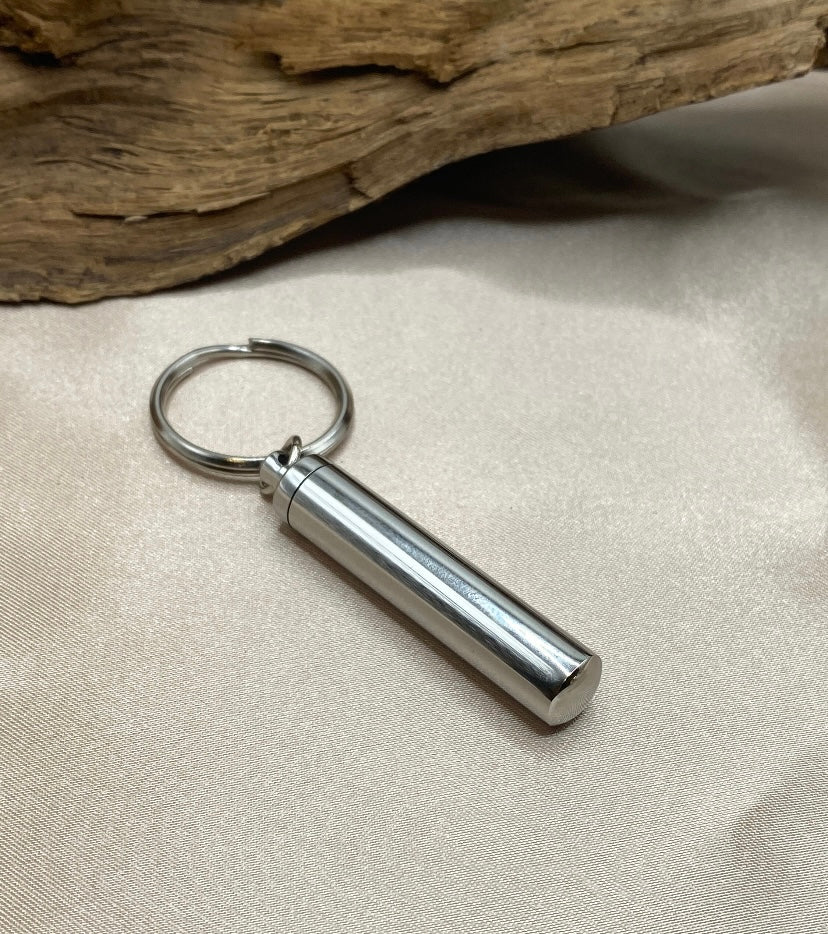Silver Cylinder Urn Keychain – Stainless Steel Memorial Keepsake for Ashes