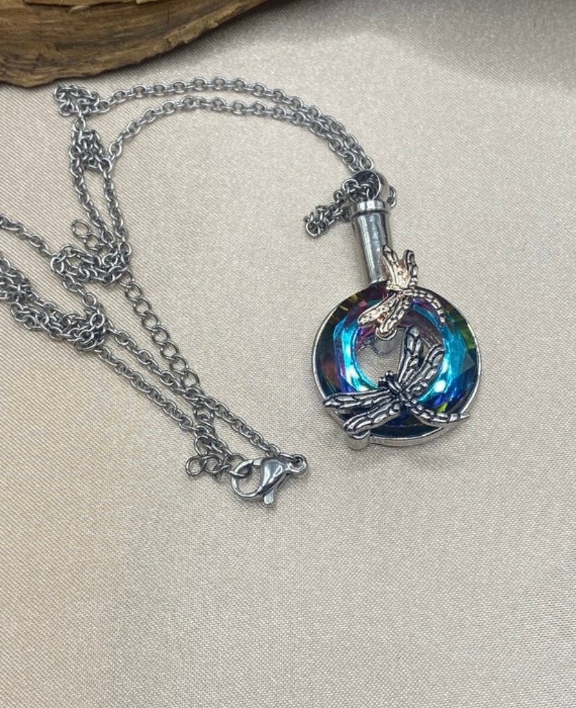 Dragonfly Urn Necklace – Iridescent Memorial Pendant for Ashes