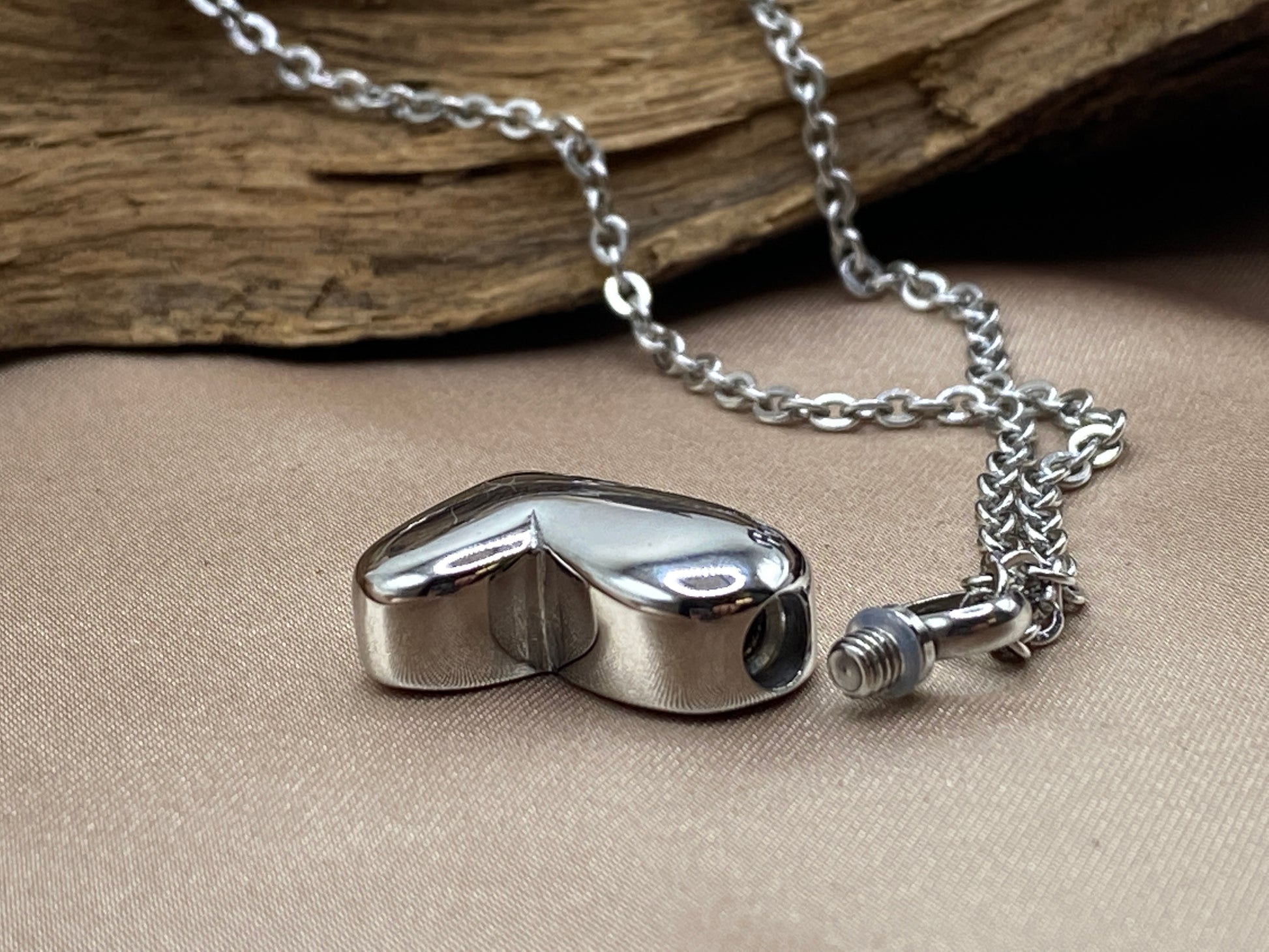 Stainless steel heart holds human and pet ashes