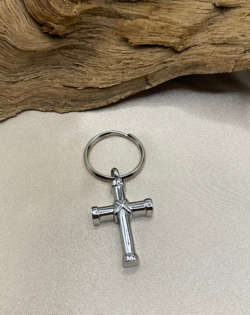 Classic Cross Urn Keychain – Stainless Steel Cremation Jewelry for Ashes