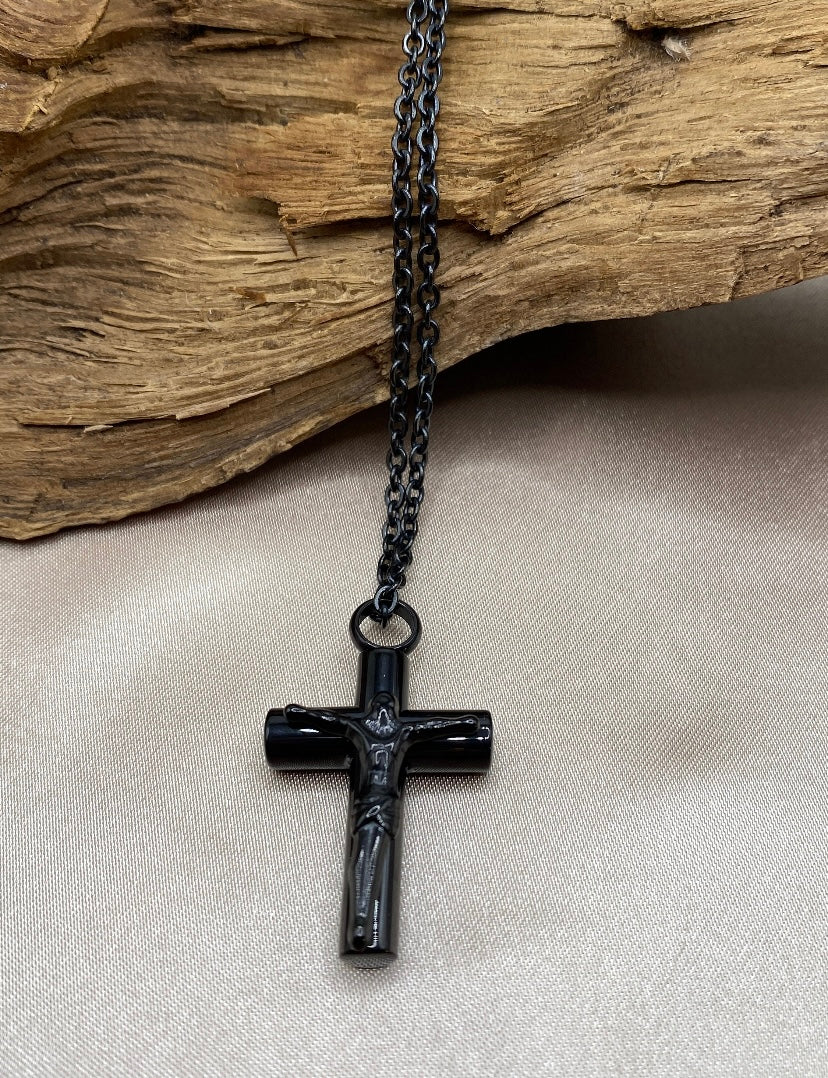 Cross Cremation Necklace with Jesus – Memorial Jewelry for Ashes