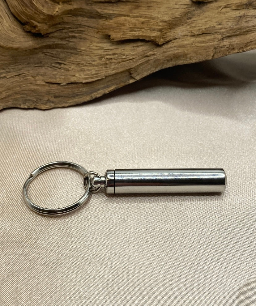 Silver Cylinder Urn Keychain – Stainless Steel Memorial Keepsake for Ashes