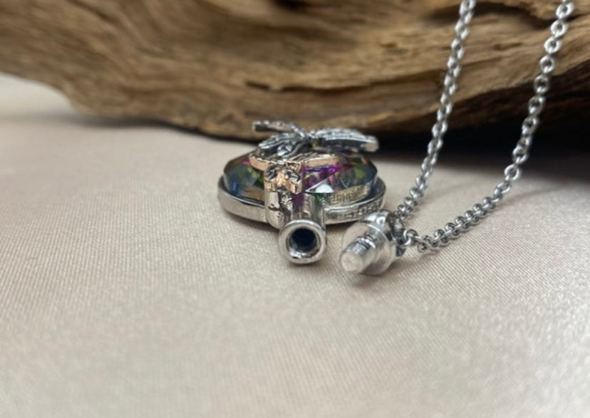 Dragonfly Urn Necklace – Iridescent Memorial Pendant for Ashes