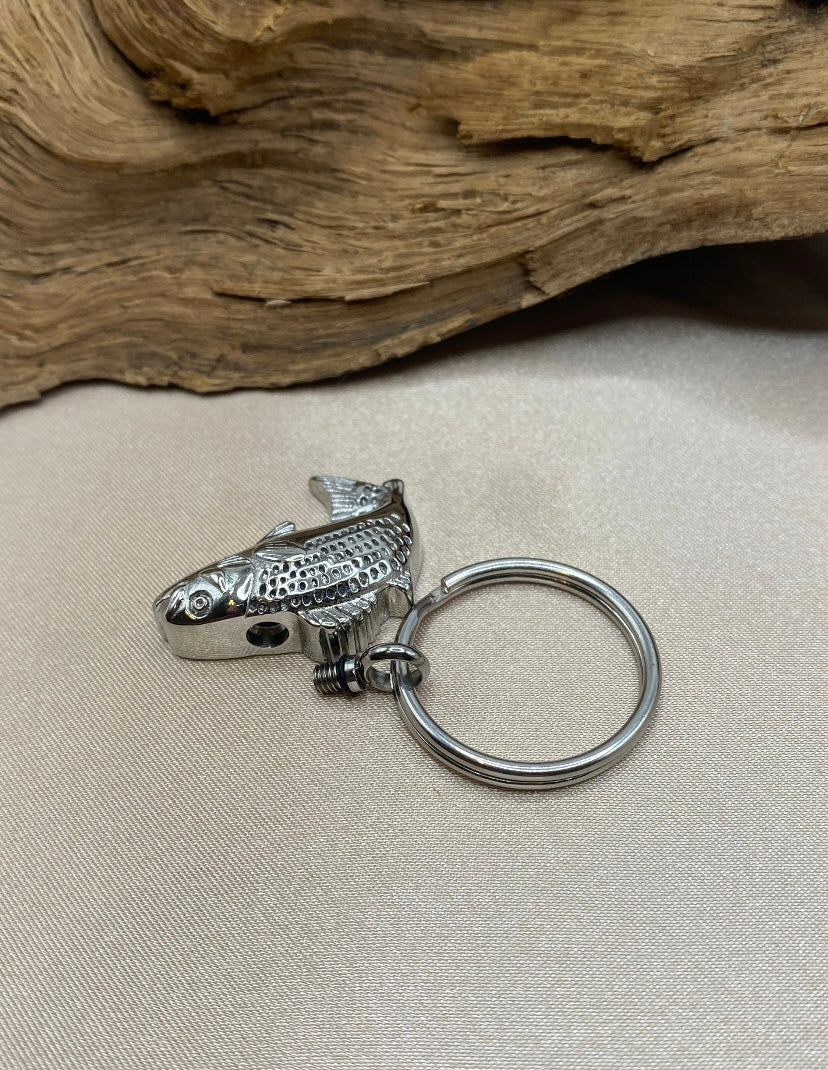Fish Shaped Cremation Urn Keychain – Engravable Memorial Jewelry for Fishermen