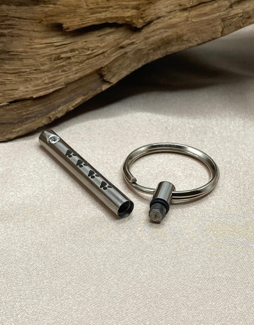 Paw Prints Forever Cylinder Urn Keychain – Cremation Jewelry for Pet Ashes
