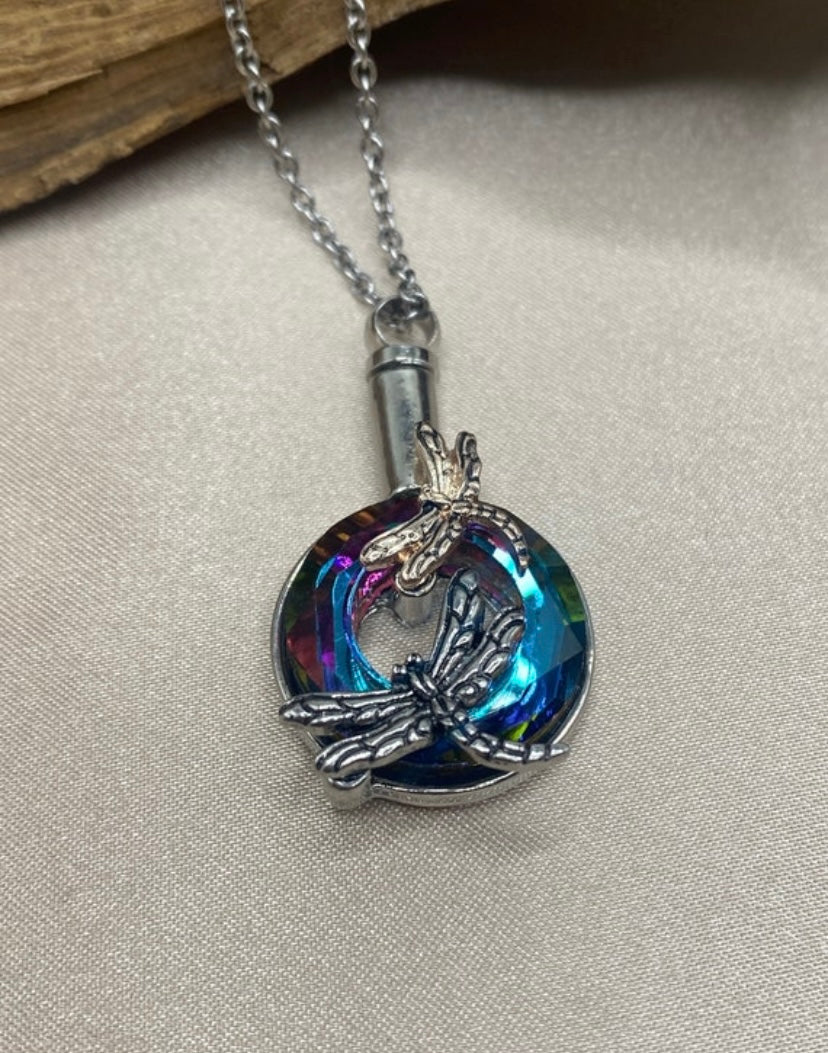 Dragonfly Urn Necklace – Iridescent Memorial Pendant for Ashes