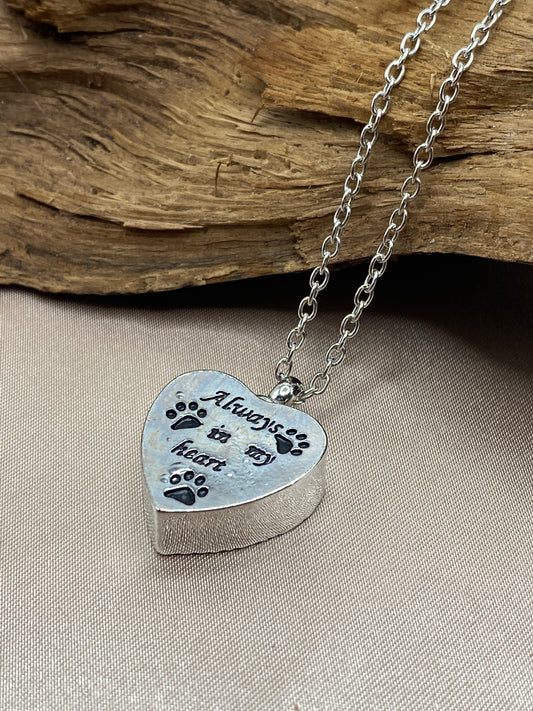 Heart Memorial Keychain with 'Always in My Heart' & Paw Prints - Pet Ashes Keepsake