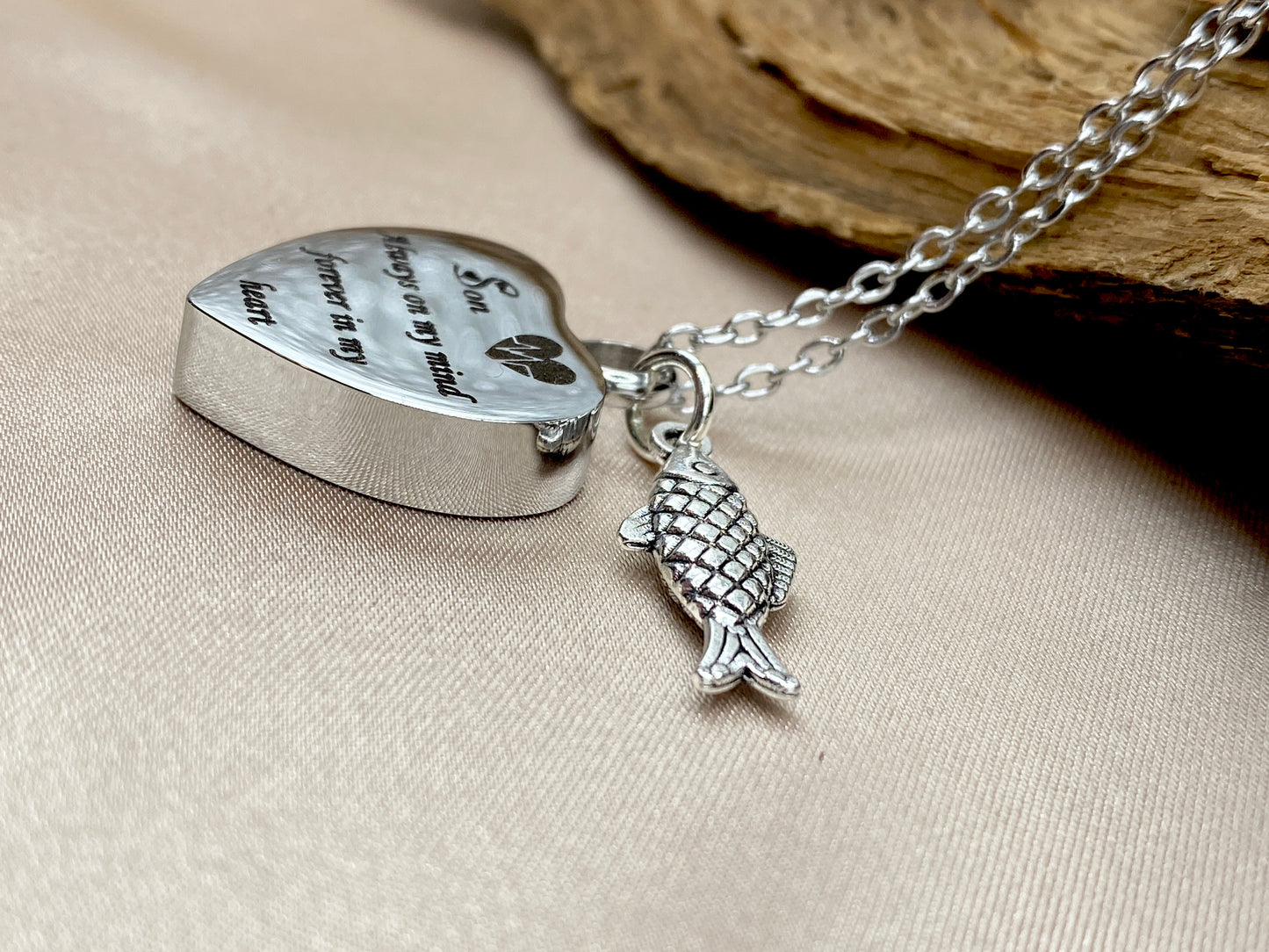 Silver Heart Urn Necklace – 'Son Always on My Mind' Engraved Memorial