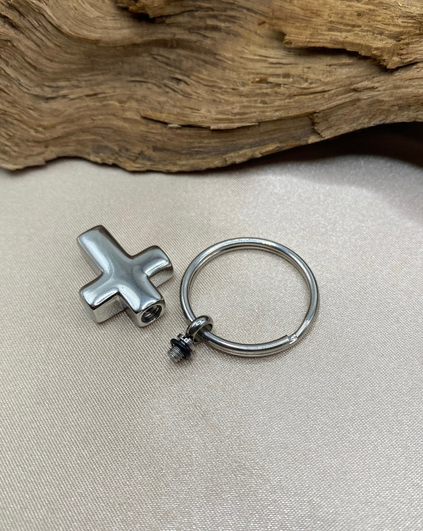 Cross of Eternity Keychain – Stainless Steel Ash Keepsake for Pet & Human Ashes