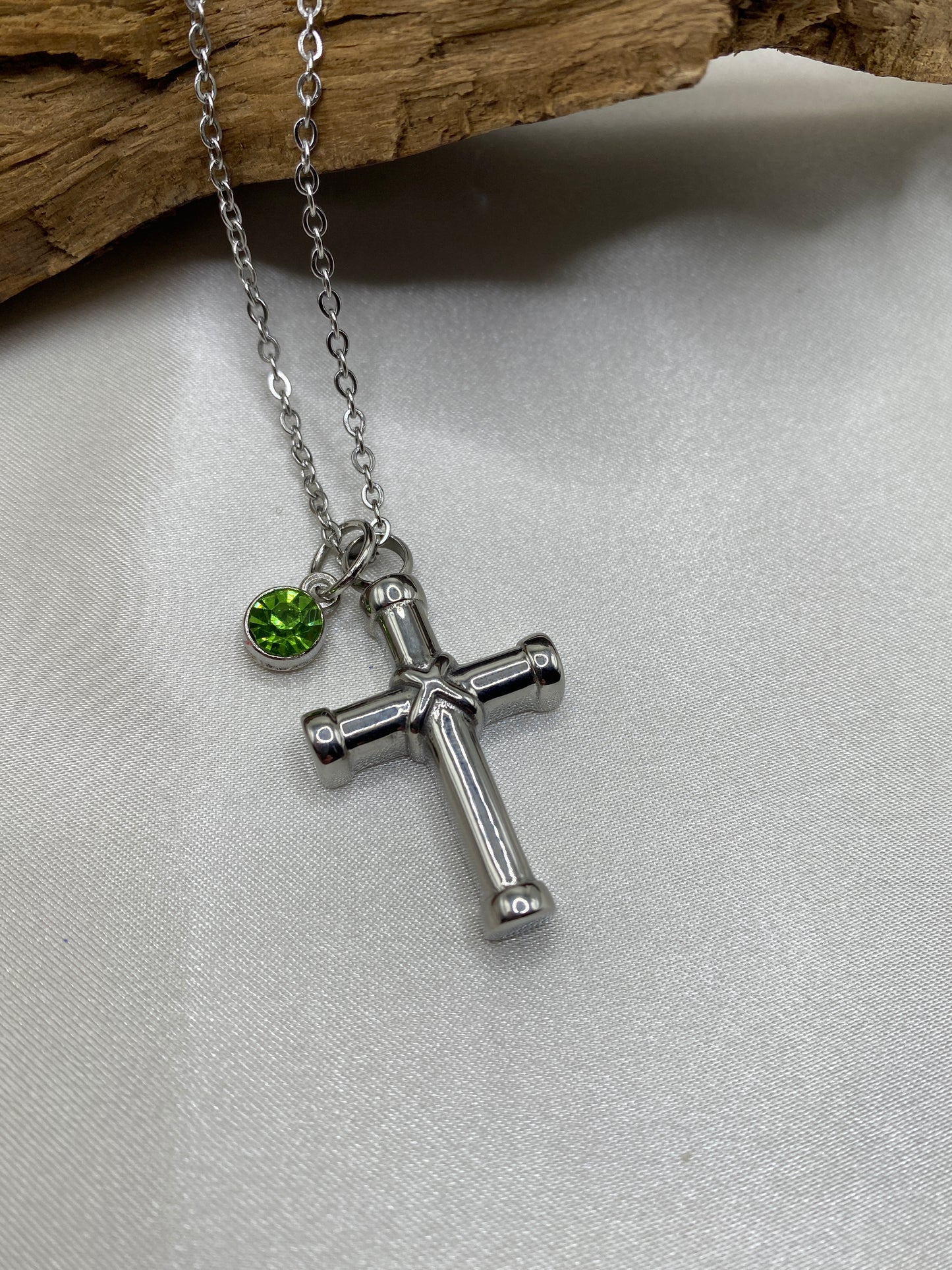 Classic Cross Cremation Necklace with Birthstone – Memorial Pendant