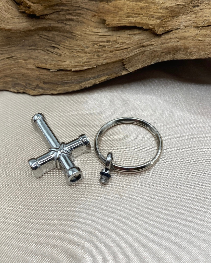 Classic Cross Urn Keychain – Stainless Steel Cremation Jewelry for Ashes