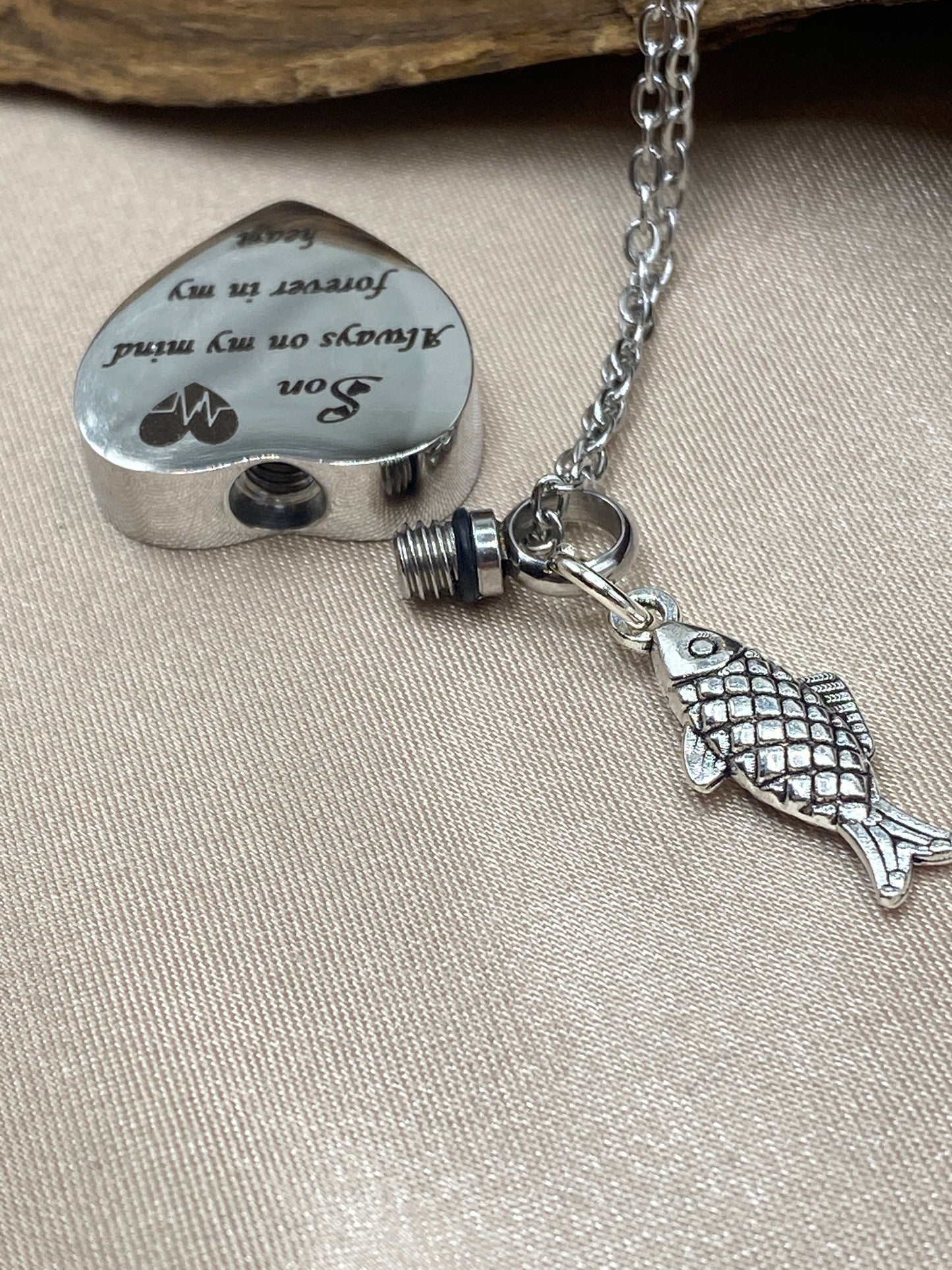 Silver Heart Urn Necklace – 'Son Always on My Mind' Engraved Memorial