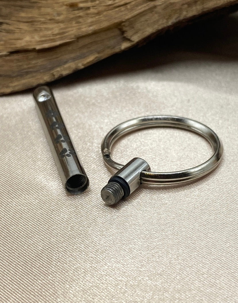 Paw Prints Forever Cylinder Urn Keychain – Cremation Jewelry for Pet Ashes
