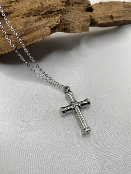 Stainless steel cremation cross necklace