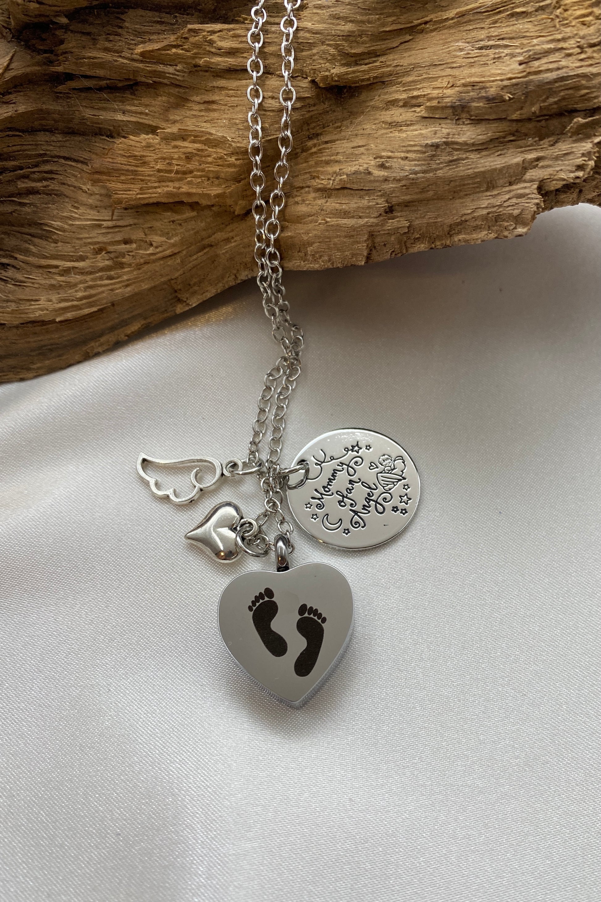Cremation heart pendant with charms and inspirational charm