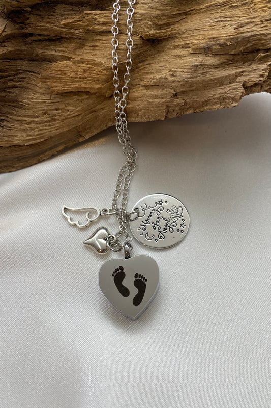 Cremation heart pendant with charms and inspirational charm