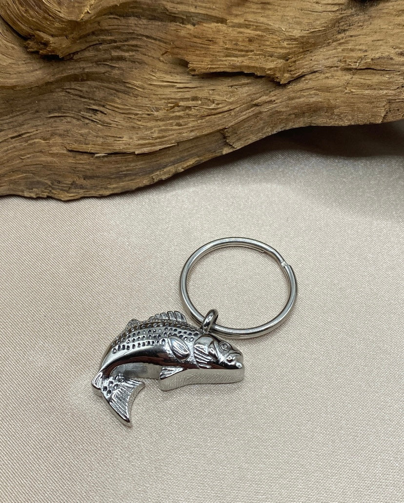 Fish Shaped Cremation Urn Keychain – Engravable Memorial Jewelry for Fishermen