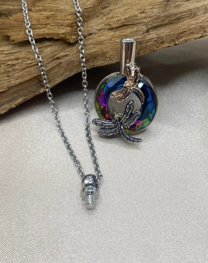 Dragonfly Urn Necklace – Iridescent Memorial Pendant for Ashes