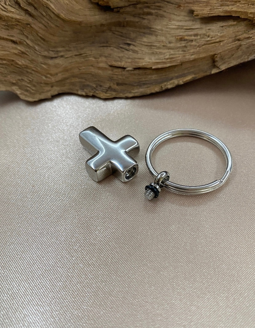 Cross of Eternity Keychain – Stainless Steel Ash Keepsake for Pet & Human Ashes